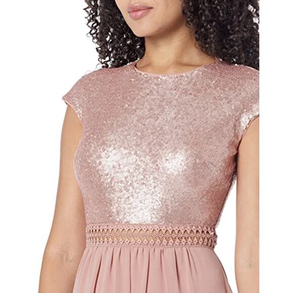 Truth & Fable Women's Small Pink Short Sleeve Sequin Chiffon Long Formal Dress - Picture 3 of 13